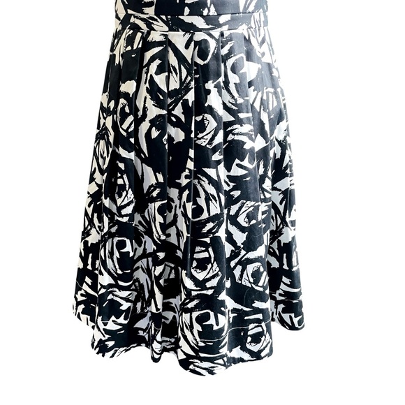 Calvin Klein Black White Abstract Print Fit & Flare Dress Sleeveless Collared - Picture 6 of 14